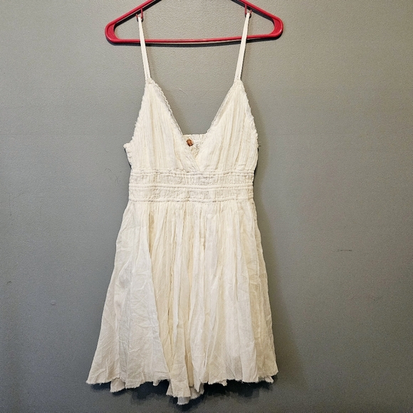 Free People FP One Delia White asymmetrical raw hem Mini Dress large L - Picture 2 of 8
